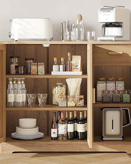 Irontar Kitchen Storage Cabinet, Sideboard Buffet Cabinet with Rattan Decorated Doors, Farmhouse Console Table with Drawer, Coffee Bar, Accent Table for Kitchen, Living Room, Hallway, Natural CWG010M - LeafyLoom