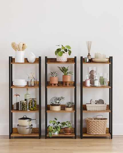 4-Tier Bookshelf, Narrow Bookcase with Open Shelves, Short Book Shelf Coner Shelf for Living Room, Bedroom, Home Office, Study, Bathroom,9.4 x 15.7 x 41.7 Inches, Rustic Brown and Black - LeafyLoom