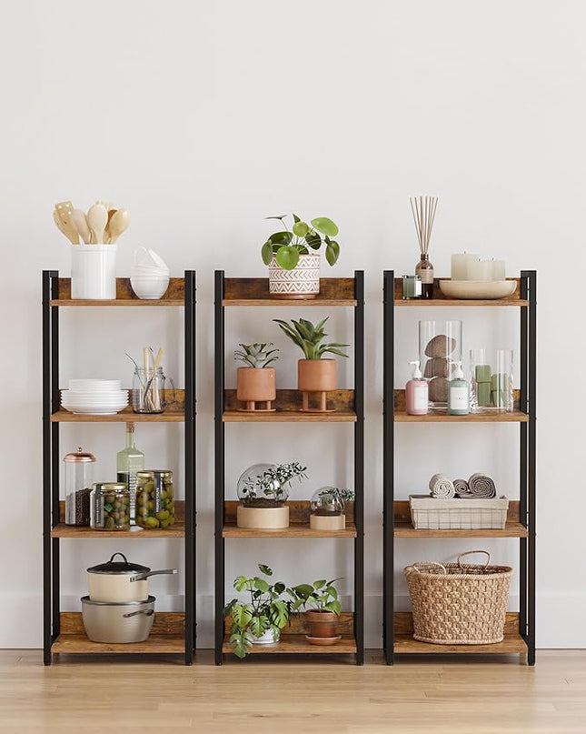4-Tier Bookshelf, Narrow Bookcase with Open Shelves, Short Book Shelf Coner Shelf for Living Room, Bedroom, Home Office, Study, Bathroom,9.4 x 15.7 x 41.7 Inches, Rustic Brown and Black - LeafyLoom