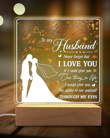 to My Husband I Love You Acrylic Night Light Gifts for Husband on Wedding, Anniversary, Valentine's Day, Christmas from Wife - LeafyLoom