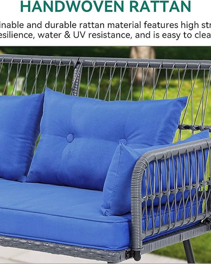 YITAHOME Patio Furniture L-Shaped Coversation Sectional Outdoor Sofa Set for Backyard, Porch with Thick Cushions Detachable Lounger, Side Table (Gray+Navy Blue) - LeafyLoom