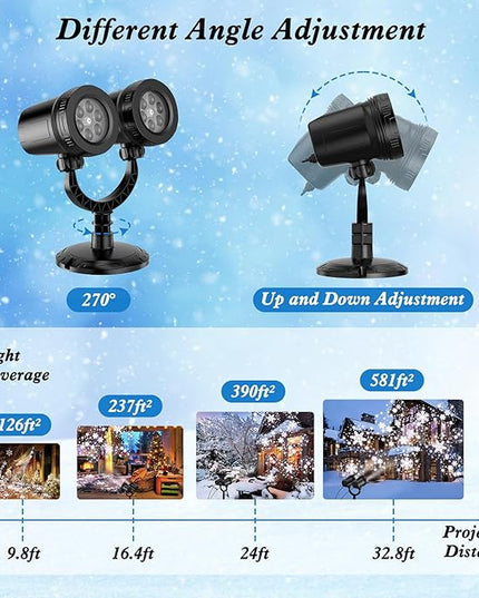 2024 Upgraded Dual-Head Christmas Snowflake Projector Light Outdoor,IP65 Waterproof Christmas LED Projector Light Outside,180° Rotation Projector for Indoor,Patio Wall Window Decorations Satxtrem