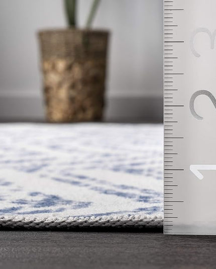 nuLOOM Rosanne Machine Washable Geometric Accent Rug, 3' x 5', Blue, Rectangular, 0.1" Thick - LeafyLoom