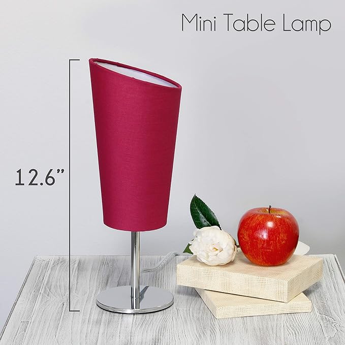 Simple Designs LT2061-PNK Mini Chrome Angled Fabric Shade Table Lamp, Pink - LeafyLoom