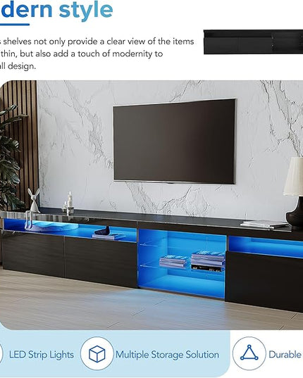 NicBex TV Stand for 100 Inch TV LED Gaming Entertainment Center Media Storage Console Table with 2 Glass Shelves and LED Color Changing Lights for Living Room,Bedroom,94.50 Inch,Black - LeafyLoom