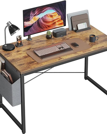 Cubiker Computer Desk 40 inch Home Office Writing Study Desk, Modern Simple Style Laptop Table with Storage Bag, Brown - LeafyLoom