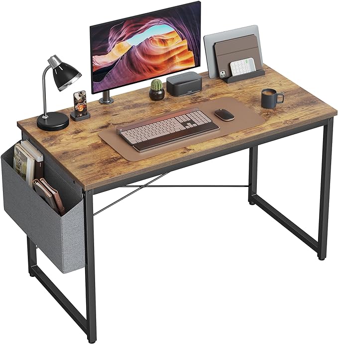 Cubiker Computer Desk 40 inch Home Office Writing Study Desk, Modern Simple Style Laptop Table with Storage Bag, Brown - LeafyLoom