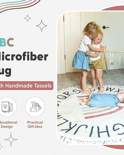 Round ABC Rug for Kids Playroom - 4ft Lovely Boho Rainbow Rug, Ultra Soft & Non Slip - Alphabet Circle Area Carpet for Nursery Toddler Baby Room - Colorful Cute Decor Mat for Girl & Boy, 47 inch - LeafyLoom