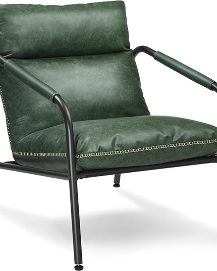 VASAGLE EKHO Collection - Accent Chair, Metal Framed Armchair, Synthetic Leather with Stitching, Mid-Century Modern, Sling Chair for Living, Bedroom, Reading Room, Lounge, Forest Green ULAC014C01 - LeafyLoom