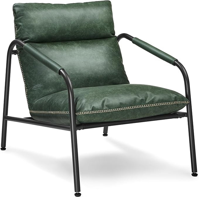 VASAGLE EKHO Collection - Accent Chair, Metal Framed Armchair, Synthetic Leather with Stitching, Mid-Century Modern, Sling Chair for Living, Bedroom, Reading Room, Lounge, Forest Green ULAC014C01 - LeafyLoom