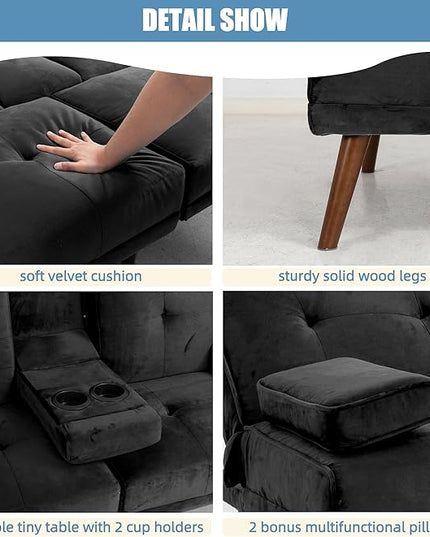 Shintenchi Futon Sofa Bed, Convertible Couch Bed Loveseat, Modern Futon Recliner Sleeper, Small Lazy Futon Set for Living Room, Office, Apartment,e, Black - LeafyLoom