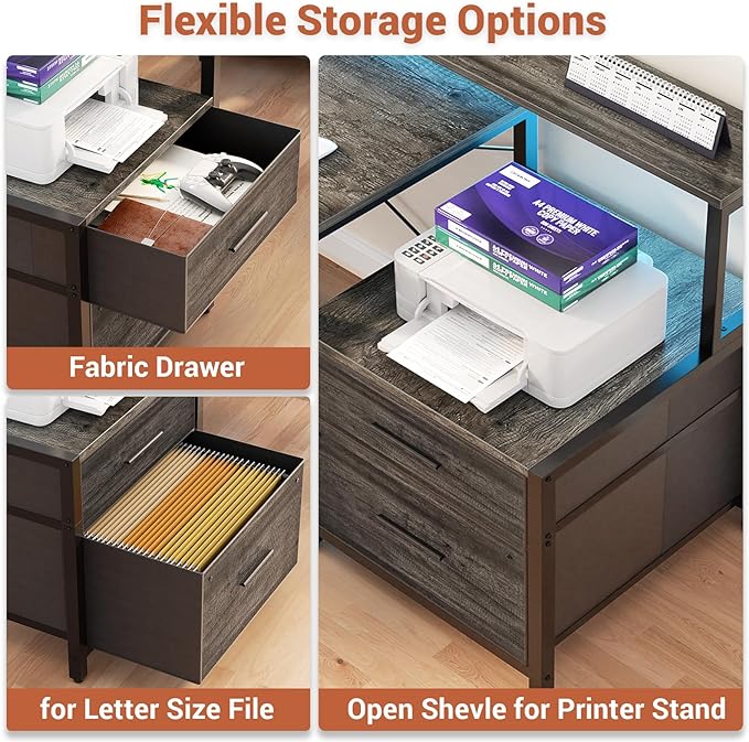 Aheaplus L Shaped Desk with File Drawer, 72.8" Reversible L Shaped Computer Desk with Power Outlet & LED Strip, Gaming Desk with Monitor Stand, Office Desk Corner Desk with Storage Shelf, Grey Oak - LeafyLoom