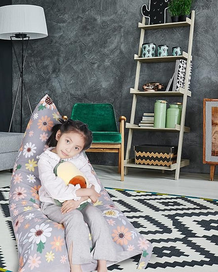 Stuffed Animal Storage Bean Bag Chair Cover, Velvet Canvas Gray Sunflower Plush Toy Storage Stuff and Sit Seat for Kids/Teens/Adults, 52" x 31" Extra Large Sofa, 200L/52Gal, Cover Only - LeafyLoom