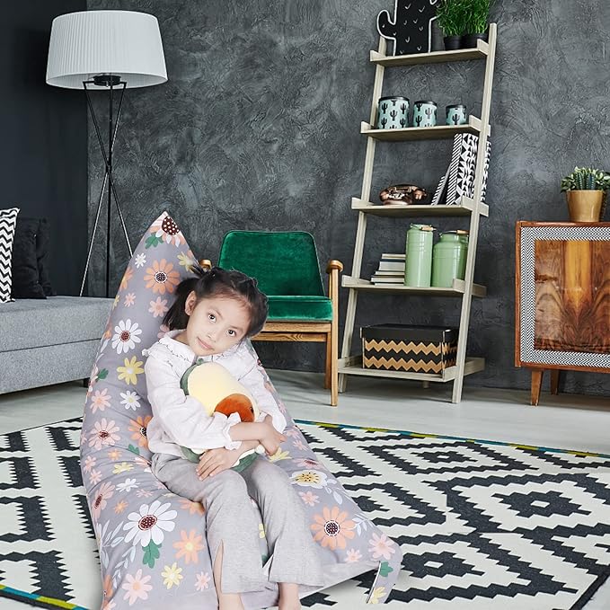 Stuffed Animal Storage Bean Bag Chair Cover, Velvet Canvas Gray Sunflower Plush Toy Storage Stuff and Sit Seat for Kids/Teens/Adults, 52" x 31" Extra Large Sofa, 200L/52Gal, Cover Only - LeafyLoom