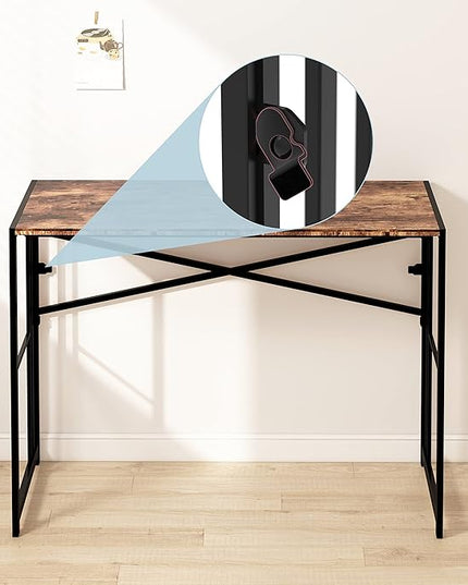 EMODA 40 inch Folding Desk No Assembly Needed Home Office Desk Study Writing Gaming Computer Table, Rustic Brown - LeafyLoom