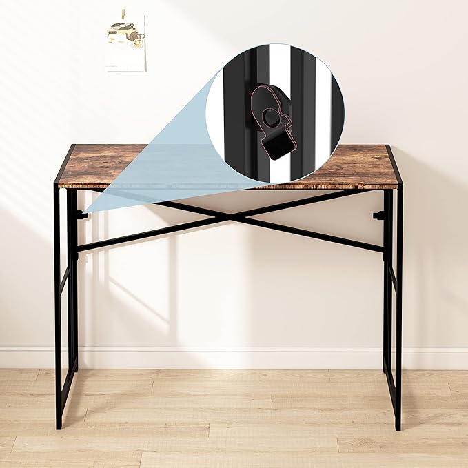 EMODA 40 inch Folding Desk No Assembly Needed Home Office Desk Study Writing Gaming Computer Table, Rustic Brown - LeafyLoom