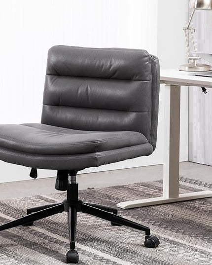 Armless Office Chair with Wheels Wide Desk Chair Leather Mid Back Accent Chair Padded Swivel Vanity Chair for Girl Women Computer Task Chair for Home Office (Suede Fabric,Gray) - LeafyLoom