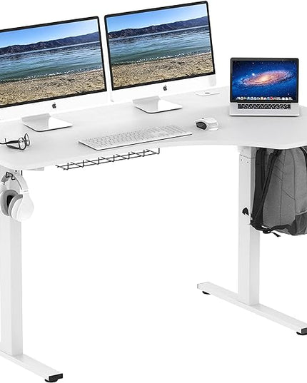 SHW 55-Inch L-Shaped Electric Height Adjustable L-Shaped Standing Desk with Right Facing Corner, White - LeafyLoom