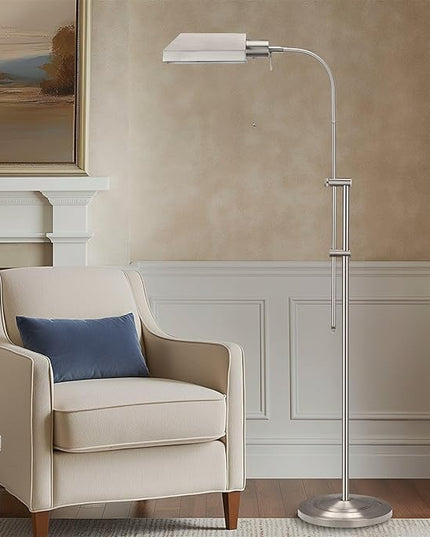 Kira Home Prescott 58" Modern Adjustable Standing Pharmacy Floor Lamp | Brushed Nickel Finish, Includes 6W LED Bulb (60W eq.) Energy Efficient, Eco-Friendly, for Living Room Reading Bedroom Office - LeafyLoom