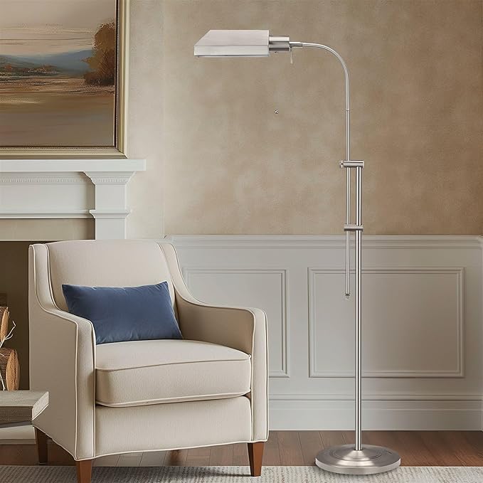 Kira Home Prescott 58" Modern Adjustable Standing Pharmacy Floor Lamp | Brushed Nickel Finish, Includes 6W LED Bulb (60W eq.) Energy Efficient, Eco-Friendly, for Living Room Reading Bedroom Office - LeafyLoom