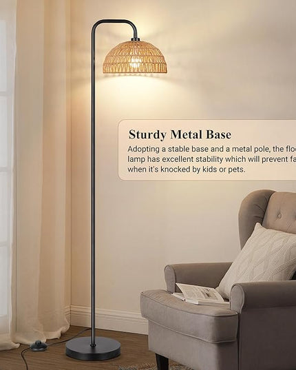 PARTPHONER Rattan Floor Lamp, 68'Standing Lamp for Living Room with 3 Color Temperatures Adjustable Tall Reading Lamp for Bedroom Office, Bulb Include - LeafyLoom