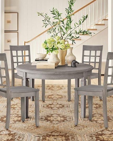 COLAMY Wooden Dining Chairs Set of 6, Nine-Square High Back Kitchen Side Chair, Farmhouse Dining Chairs for Kitchen and Dining Room, Light Grey - LeafyLoom