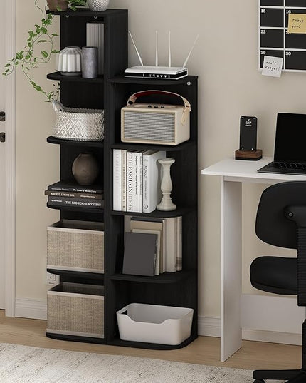 Furinno Pasir 5-Tier Corner Open Shelf Bookcase, Blackwood - LeafyLoom