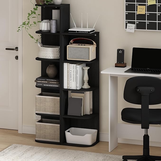 Furinno Pasir 5-Tier Corner Open Shelf Bookcase, Blackwood - LeafyLoom