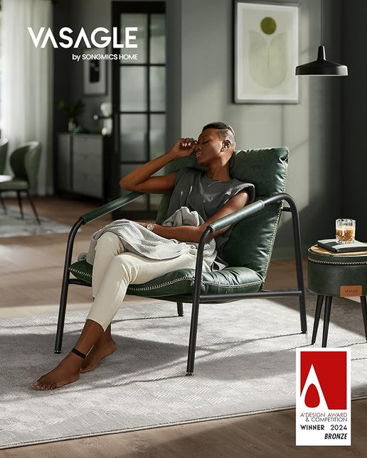 VASAGLE EKHO Collection - Accent Chair, Metal Framed Armchair, Synthetic Leather with Stitching, Mid-Century Modern, Sling Chair for Living, Bedroom, Reading Room, Lounge, Forest Green ULAC014C01 - LeafyLoom