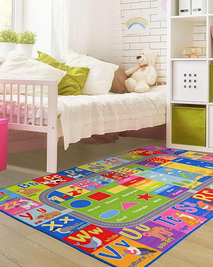 Kids Rugs For Playroom, ABC Alphabet Numbers Classroom Rug, 4x6 Feet Educational Learning and Fun Playroom Rug, Non Slip Nursery Rug, Kids Play Mat for Kids Room, Toddler Classroom and Bedroom - LeafyLoom