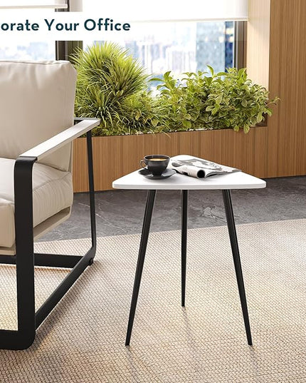 SAYGOER White End Table for Small Places Triangle Side Tables Modern Sofa Table for Living Room Bedroom Office Small Night Stand Metal Legs Bedside Table White Home Decor, Easy Assembly - LeafyLoom
