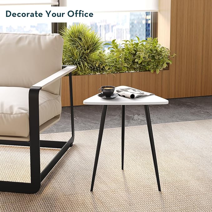SAYGOER White End Table for Small Places Triangle Side Tables Modern Sofa Table for Living Room Bedroom Office Small Night Stand Metal Legs Bedside Table White Home Decor, Easy Assembly - LeafyLoom