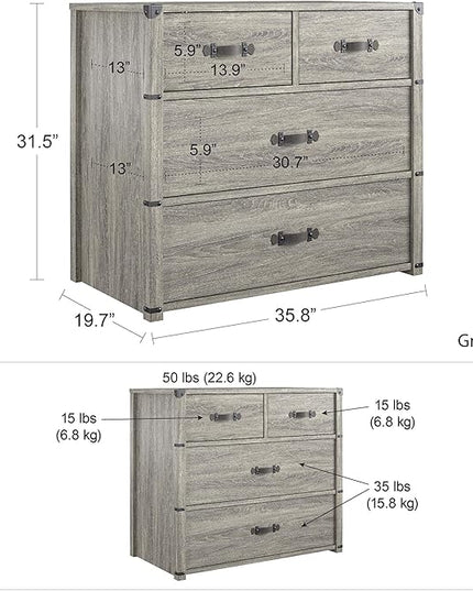 Little Seeds Nova 4 Drawer Storage Grey Dresser, Gray Oak - LeafyLoom