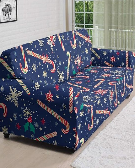 FKELYI Christmas Easy Going Stretch Sofa Slipcover Blue Candy Cane Furniture Protector Easy Going Stretch Sofa Slipcovers with Elastic Bottom XL FKELYI