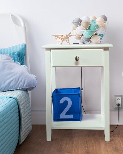 Casual Home Owl White Night Stand with USB Port , 17.5 in x 14.25 in x 24.5 in (W x L x H) - LeafyLoom