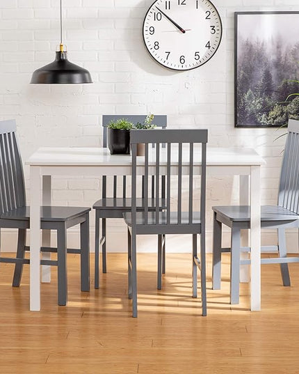 Walker Edison 4 Person Modern Farmhouse Wood Small Dining Table Dining Room Kitchen Table Set 4 Chairs Set, 48 Inch, White and Grey - LeafyLoom