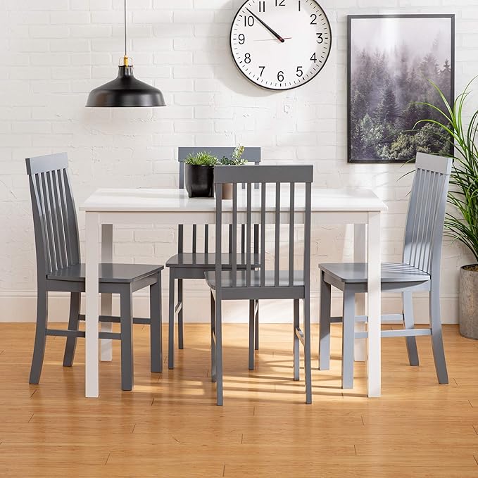 Walker Edison 4 Person Modern Farmhouse Wood Small Dining Table Dining Room Kitchen Table Set 4 Chairs Set, 48 Inch, White and Grey - LeafyLoom