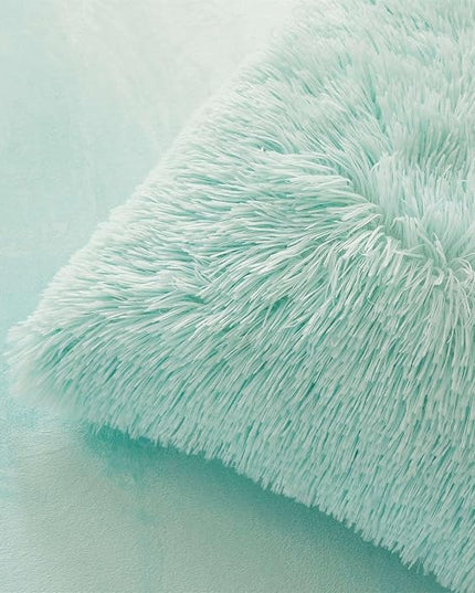 FOPPA Green fluffy Comforter Cover Set king- Ultra Soft fluffy green Bedding Sets 3 Pieces (1 Duvet Cover + 2 Pillow case) green fluffy bed set (Mint Green, King) - LeafyLoom