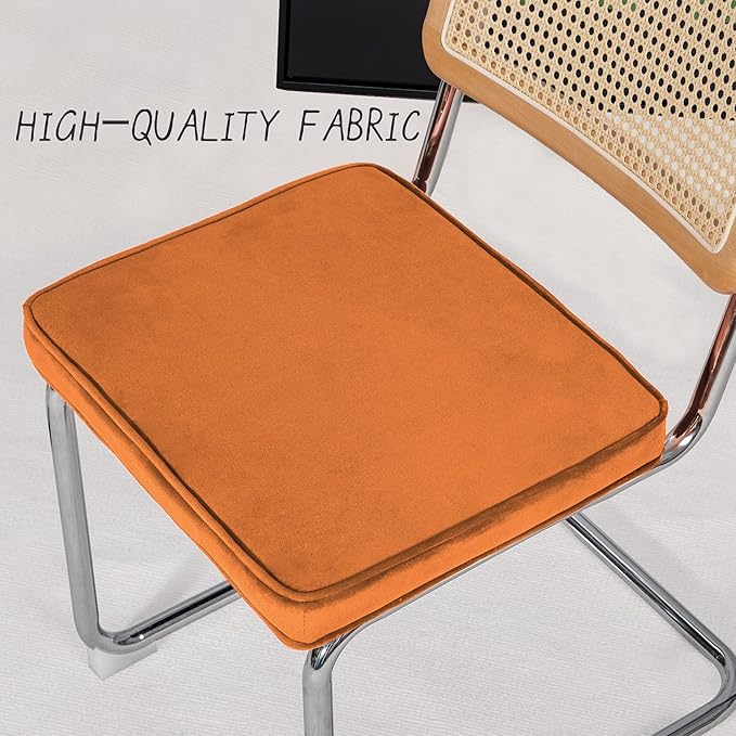Dining Chair Set of 2, Mid-Century Modern Rattan Dining Chairs with Metal Chrome Legs, Natural Cane Backrest Upholstered for Home Kitchen，Dining Room and Patio, Orange - LeafyLoom