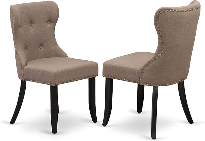 East West Furniture AMSI3-ABK-48 Antique 3 Piece Modern Set Contains a Round Kitchen Table with Pedestal and 2 Coffee Linen Fabric Parsons Dining Chairs, 36x36 Inch - LeafyLoom