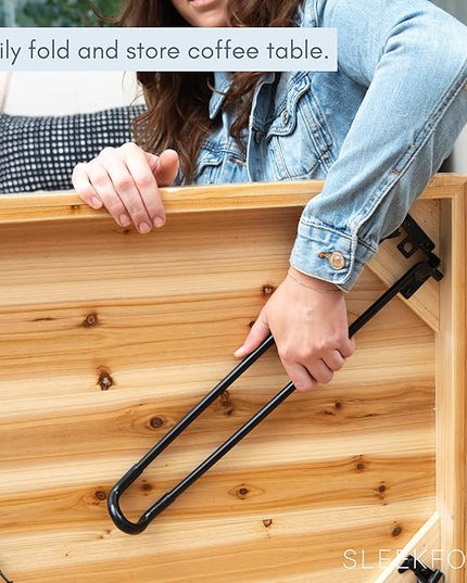 Sleekform Folding Wooden Coffee Table - Collapsible 20x40 Light Wood Mini Desk - Lightweight Foldable Coffee Tables for Small Spaces - Fold Up Hairpin Legs - Birch Wood Finish - LeafyLoom