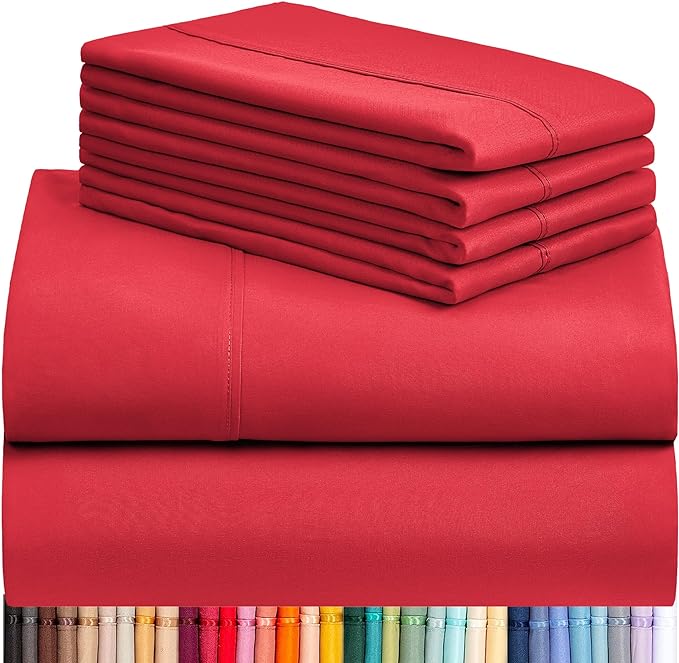 LuxClub 6 PC Queen Sheet Set, Breathable Luxury Bed Sheets, Deep Pockets 18" Eco Friendly Wrinkle Free Cooling Sheets Machine Washable Hotel Bedding Silky Soft - Red Queen - LeafyLoom