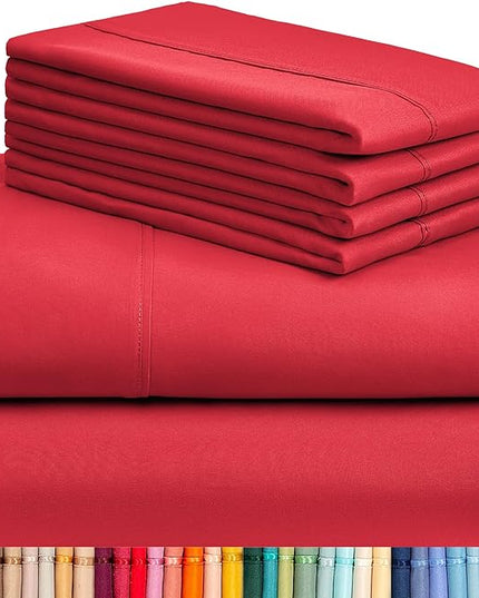LuxClub 6 PC Full Sheet Set, Breathable Luxury Bed Sheets, Deep Pockets 18" Eco Friendly Wrinkle Free Cooling Bed Sheets Machine Washable Hotel Bedding Silky Soft - Red Full - LeafyLoom
