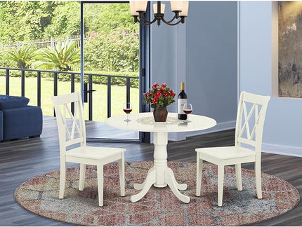 East West Furniture DLCL3-LWH-W Dublin 3 Piece Room Set Contains a Round Dining Table with Dropleaf and 2 Wood Seat Chairs, 42x42 Inch - LeafyLoom