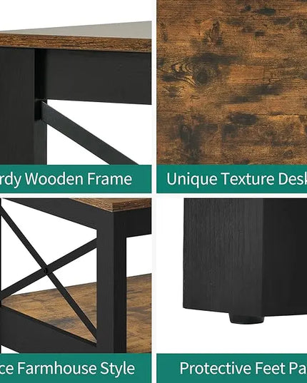 YITAHOME Coffee Table for Living Room,Modern Farmhouse Coffee Table with Storage,2-Tier Center Table for Living Room Wood Living Room Table Accent Cocktail with Sturdy Frame,Rustic Brown - LeafyLoom