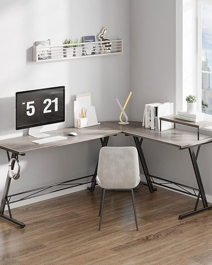 Casaottima Gaming Desk L Shaped Computer Desk, Corner Desk for Home Office with Monitor Stand 66", Gray Oak - LeafyLoom