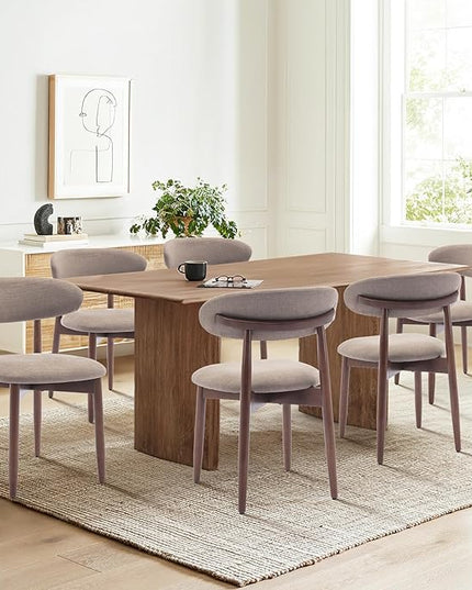 COLAMY Wooden Dining Chairs Set of 6, Modern Fabric Upholstered Kitchen Side Chairs, Farmhouse Dining Room Chair with Foot Pegs, Camel - LeafyLoom