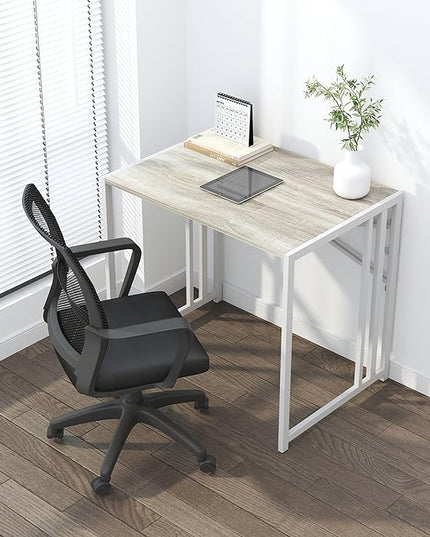 Small Folding Desk 32 inch, No Assembly Required Small Office Desk, Writing Gaming Computer Camping Desk, Beige - LeafyLoom