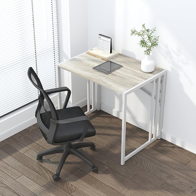 Small Folding Desk 32 inch, No Assembly Required Small Office Desk, Writing Gaming Computer Camping Desk, Beige - LeafyLoom