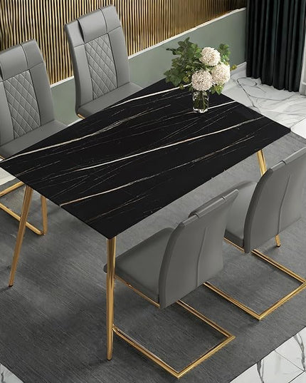 NicBex Modern Minimalist Rectangular Black Imitation Marble Dining Table 0.3 Inches Thick Gold Color Metal Legs Suitable for Kitchen, Dining Room, and Living Room, Black - LeafyLoom